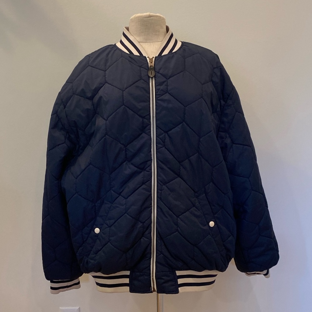 Foot Locker Mens Navy & Cream Reversible Quitted Baseball Jacket / Size Large